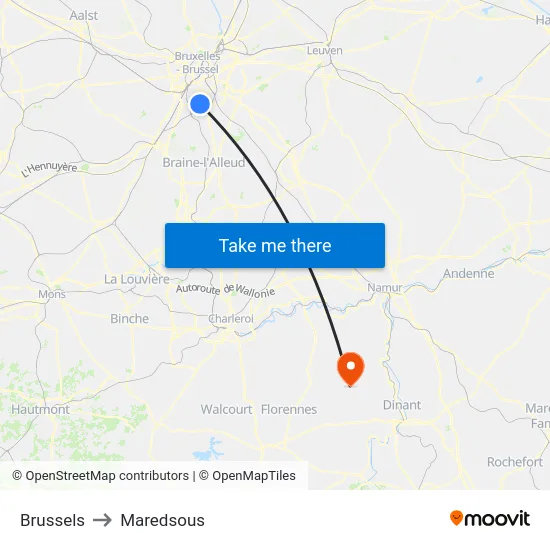 Brussels to Maredsous map