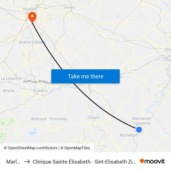 Marloie to Clinique Sainte-Élisabeth - Sint-Elisabeth Ziekenhuis map