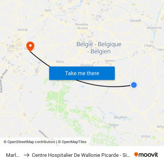 Marloie to Centre Hospitalier De Wallonie Picarde - Site Imc map