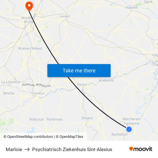 Marloie to Psychiatrisch Ziekenhuis Sint-Alexius map