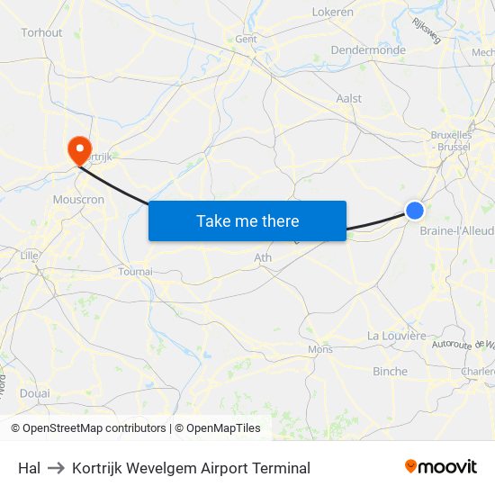 Hal to Kortrijk Wevelgem Airport Terminal map