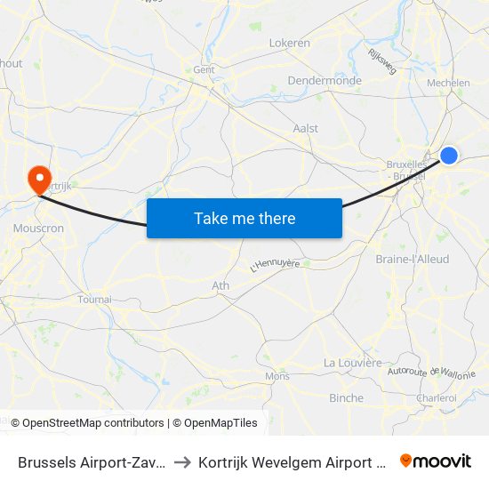 Brussels Airport-Zaventem to Kortrijk Wevelgem Airport Terminal map