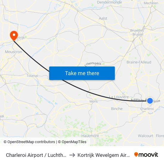 Charleroi Airport / Luchthaven Charleroi to Kortrijk Wevelgem Airport Terminal map