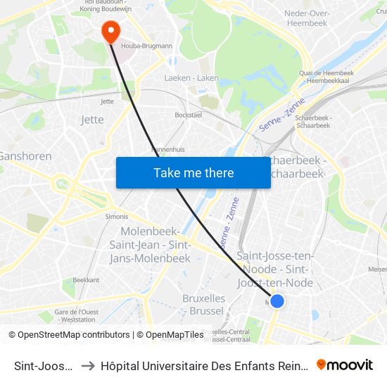 Sint-Joost-Ten-Node Madou to Hôpital Universitaire Des Enfants Reine Fabiola - Universitair Kinderziekenhuis Koninging Fabiola map