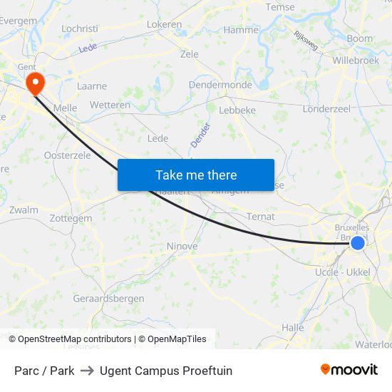 Parc / Park to Ugent Campus Proeftuin map