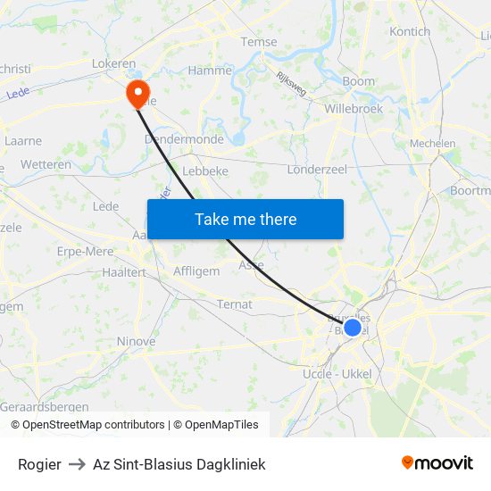 Rogier to Az Sint-Blasius Dagkliniek map