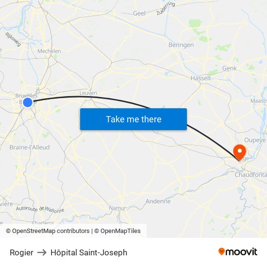 Rogier to Hôpital Saint-Joseph map