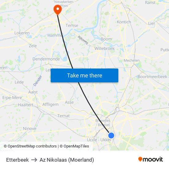 Etterbeek to Az Nikolaas (Moerland) map