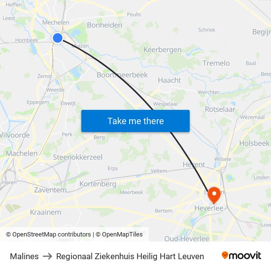 Malines to Regionaal Ziekenhuis Heilig Hart Leuven map