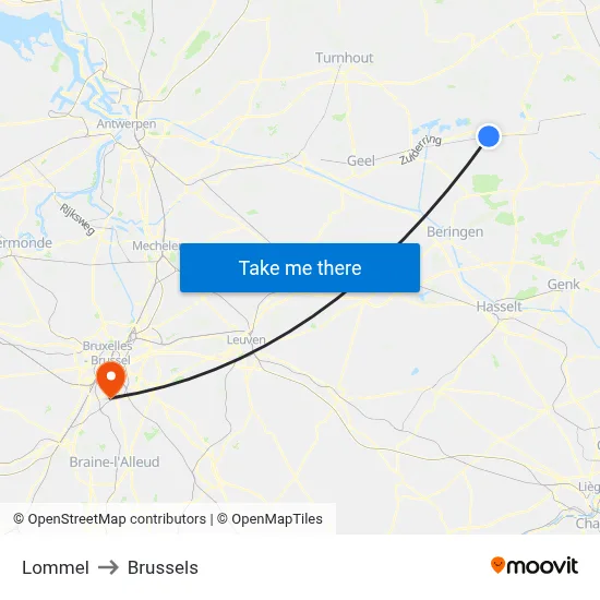 Lommel to Brussels map