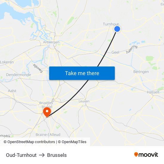 Oud-Turnhout to Brussels map