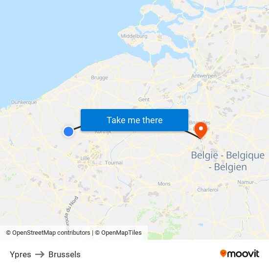 Ypres to Brussels map