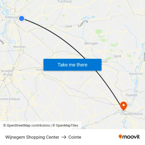 Wijnegem Shopping Center to Cointe map