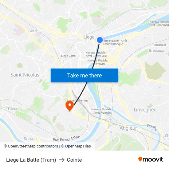 Liege La Batte (Tram) to Cointe map