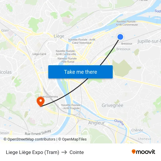 Liege Liège Expo (Tram) to Cointe map