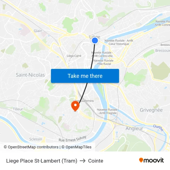 Liege St-Lambert Square (Tram) to Cointe map