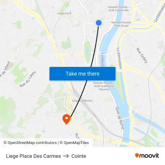 Liege Place Des Carmes to Cointe map