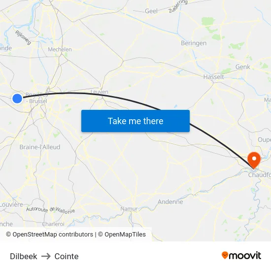 Dilbeek to Cointe map