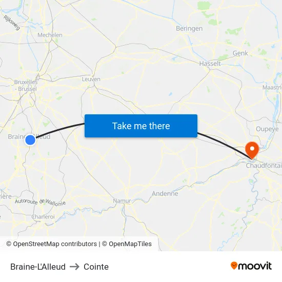 Braine-L'Alleud to Cointe map