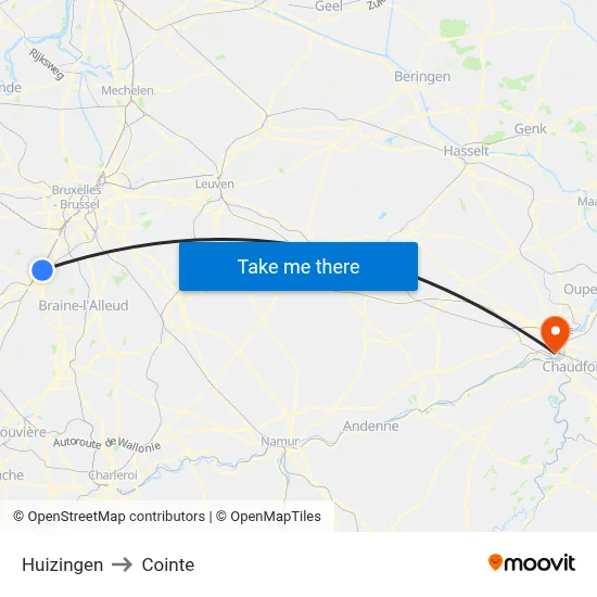 Huizingen to Cointe map