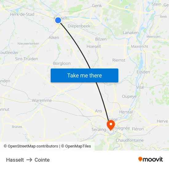 Hasselt to Cointe map
