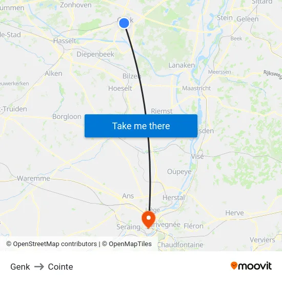 Genk to Cointe map