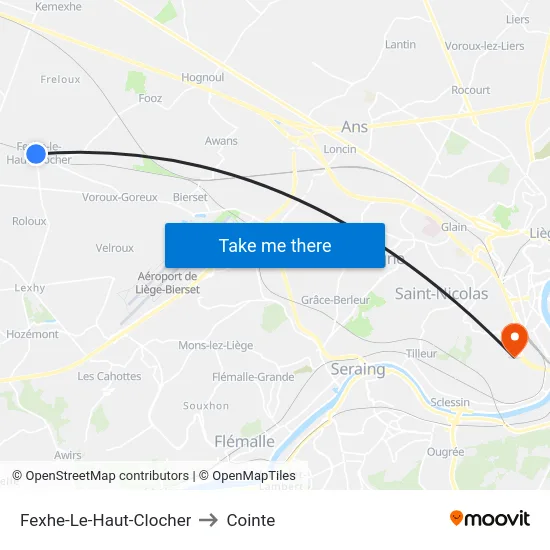 Fexhe-Le-Haut-Clocher to Cointe map