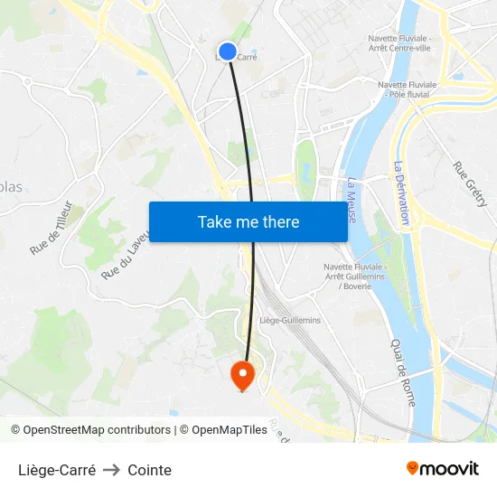 Liège-Carré to Cointe map