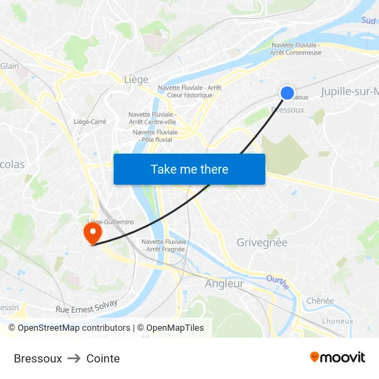 Bressoux to Cointe map