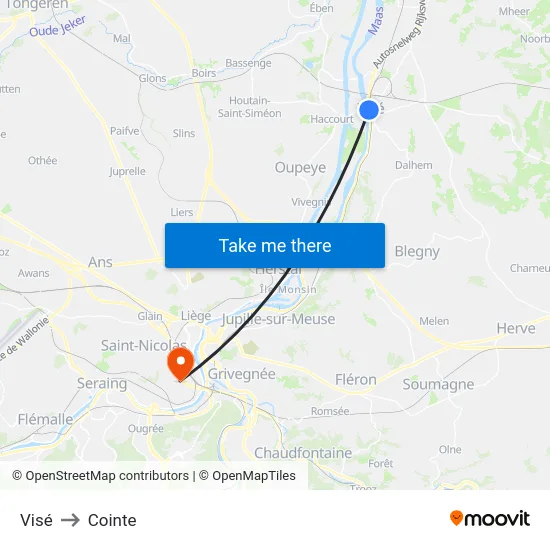 Visé to Cointe map