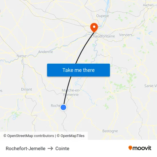 Rochefort-Jemelle to Cointe map