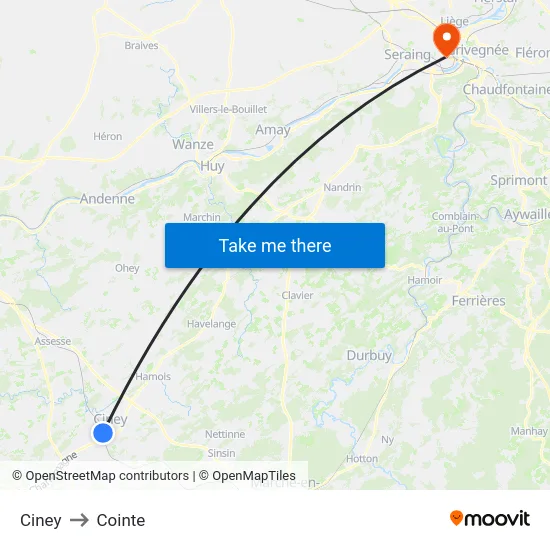 Ciney to Cointe map