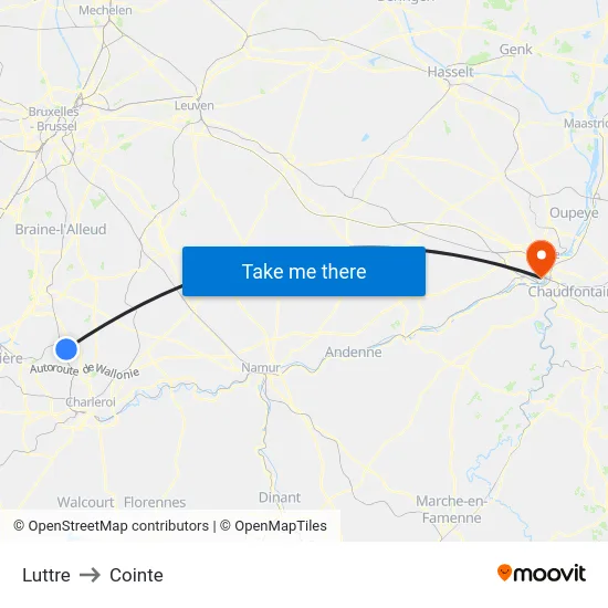 Luttre to Cointe map