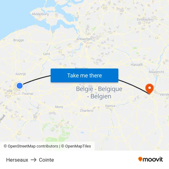 Herseaux to Cointe map