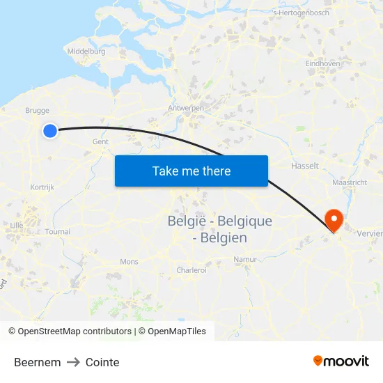 Beernem to Cointe map