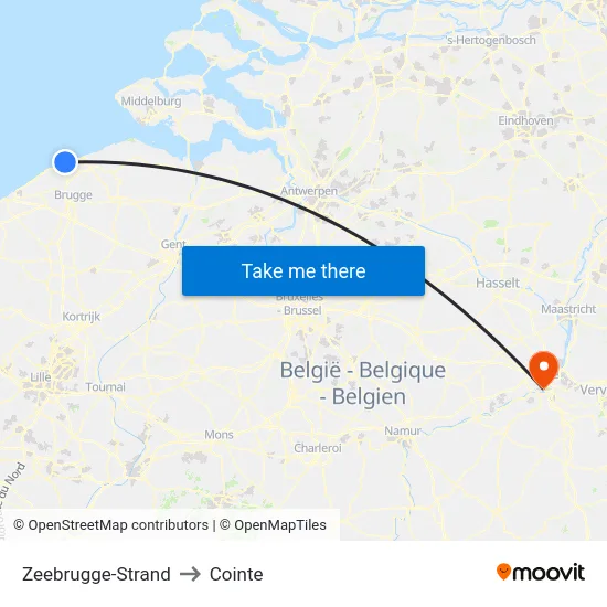 Zeebrugge-Strand to Cointe map