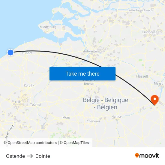 Ostende to Cointe map