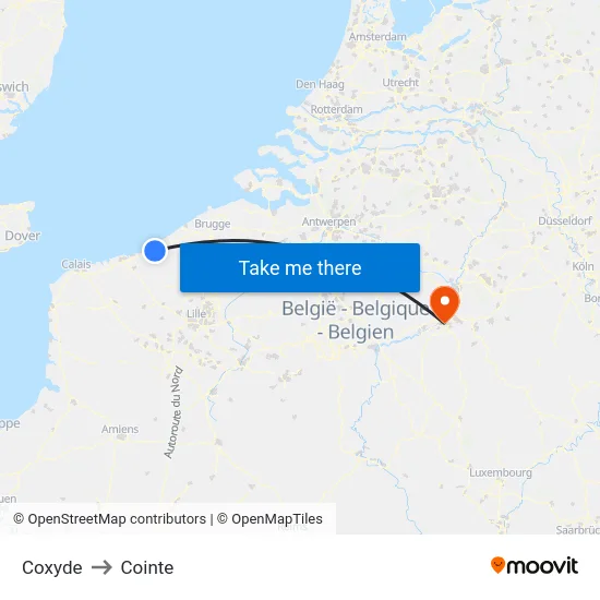 Coxyde to Cointe map