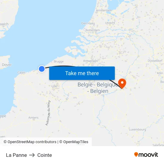 La Panne to Cointe map