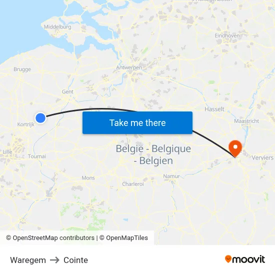 Waregem to Cointe map