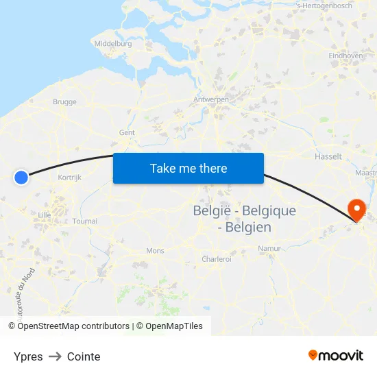 Ypres to Cointe map