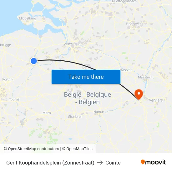 Ghent Trade Square (Sun Street) to Cointe map