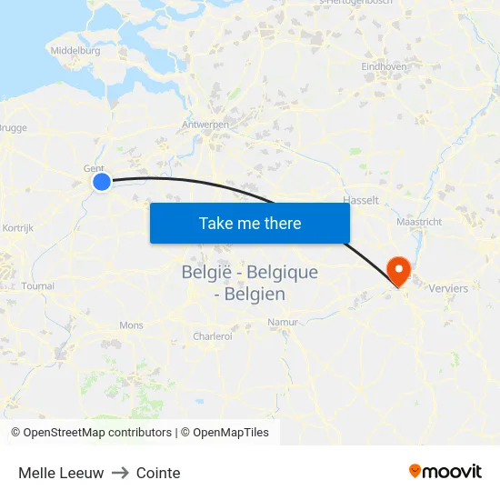 Melle Leeuw to Cointe map
