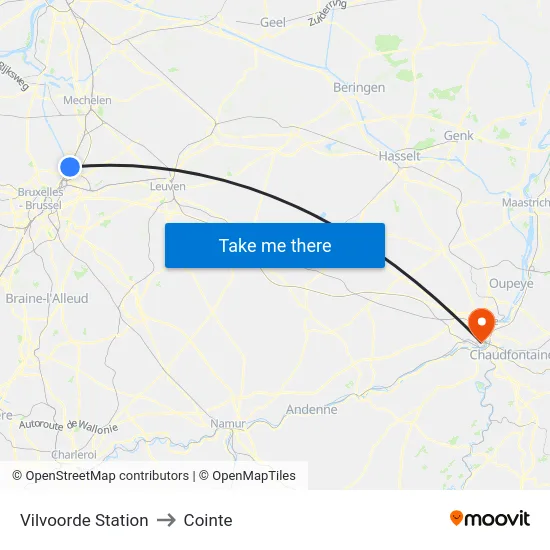 Vilvoorde Station to Cointe map
