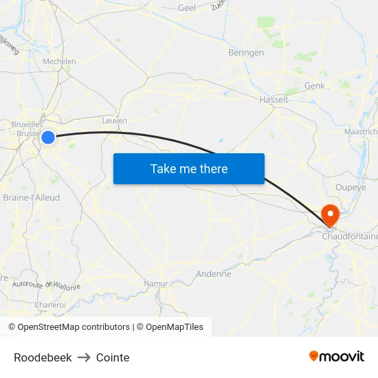 Roodebeek to Cointe map