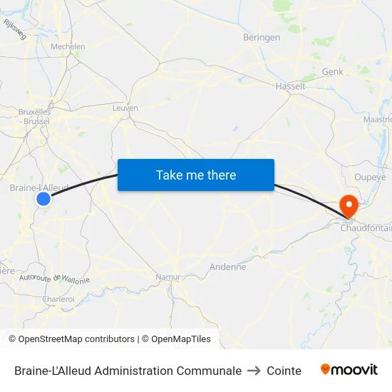 Braine-L'Alleud Administration Communale to Cointe map