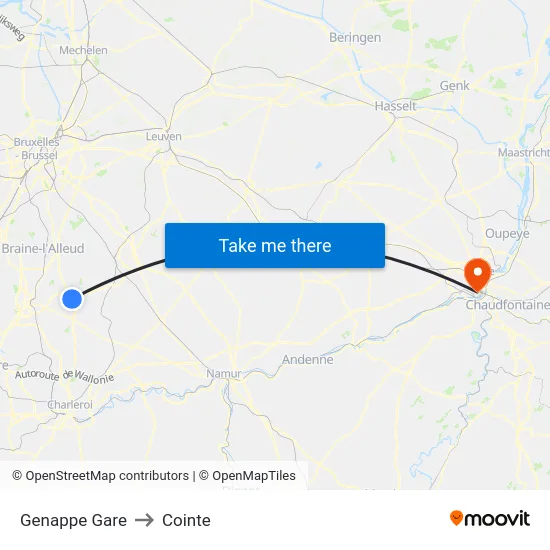 Genappe Gare to Cointe map