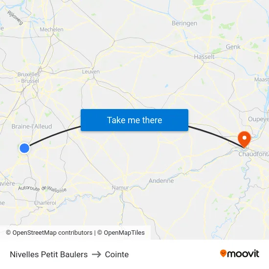 Nivelles Petit Baulers to Cointe map
