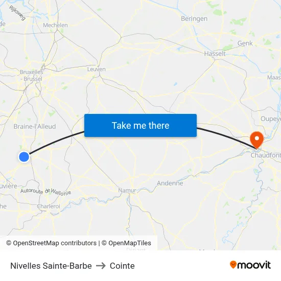 Nivelles Sainte-Barbe to Cointe map