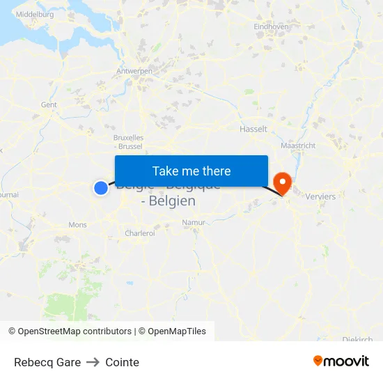 Rebecq Gare to Cointe map